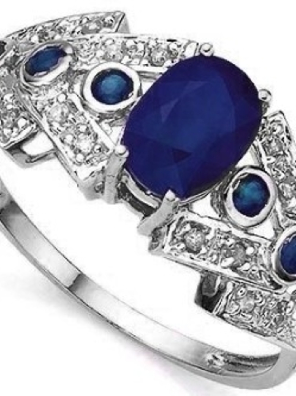Elegant Women's Silver Ring with Deep Blue Oval Gemstone